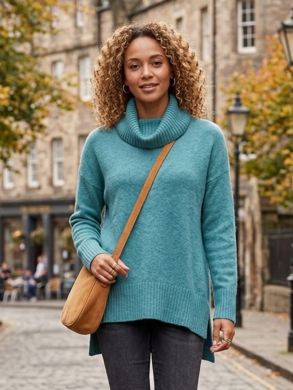 Bartolini Women's Lux Italian Teal Merino Wool Blend Cowl Neck Sweater Size L